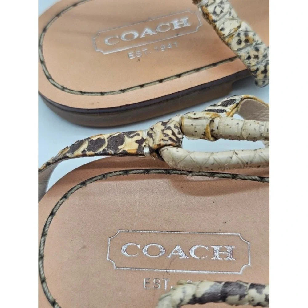 Coach Thong Sandals Women's 10 Snakeskin Print Flat T-Strap Logo